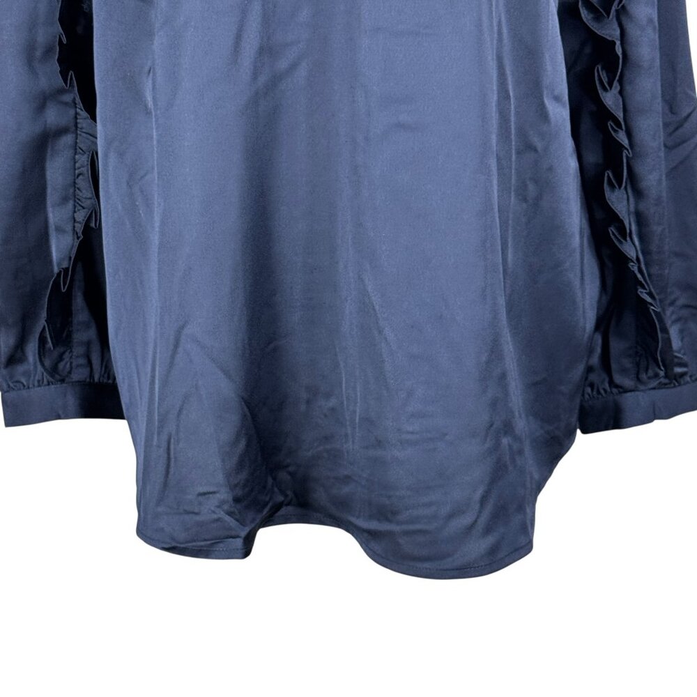 J. Crew Navy Blue Ruffle Blouse Size Medium - Picture 7 of 9
